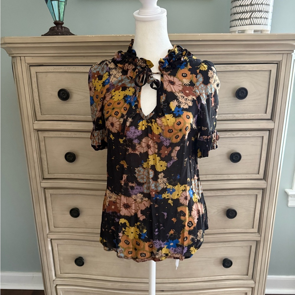 Odille Black Floral Ruffle Blouse